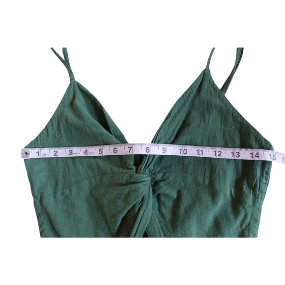 Womens 100% Cotton Jumpsuit Medium Green Cut Out Belted Cropped Wide Leg Pockets - Picture 4 of 8